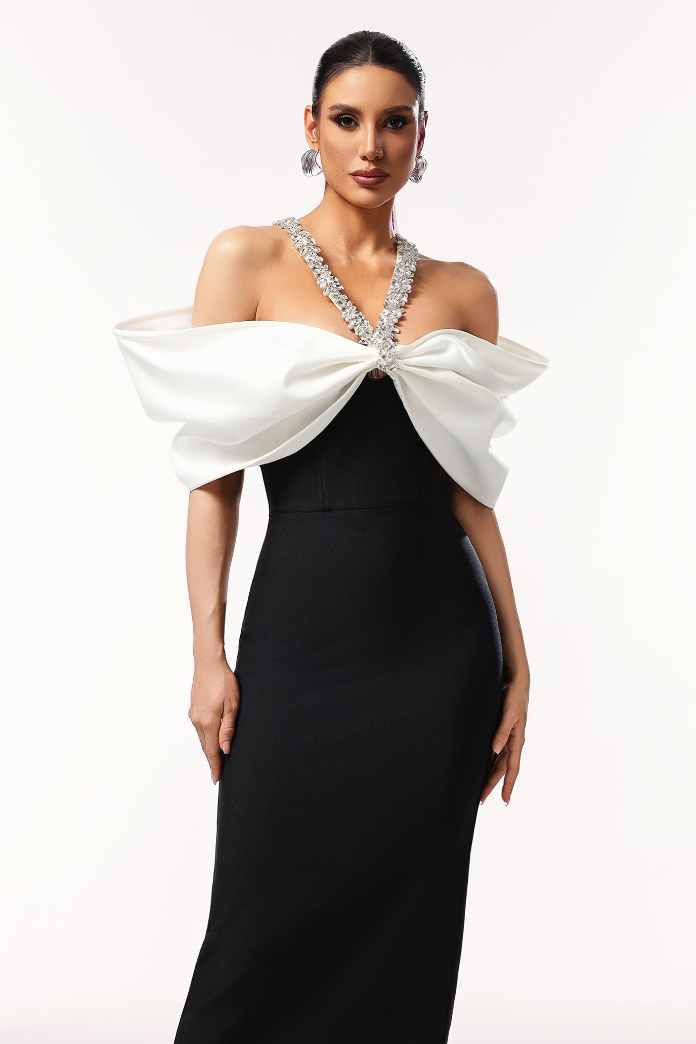 Lucifa Halter Sleeveless Bow Diamond Ribbon Bandage Maxi Dress by Bella Barnett - D250301626