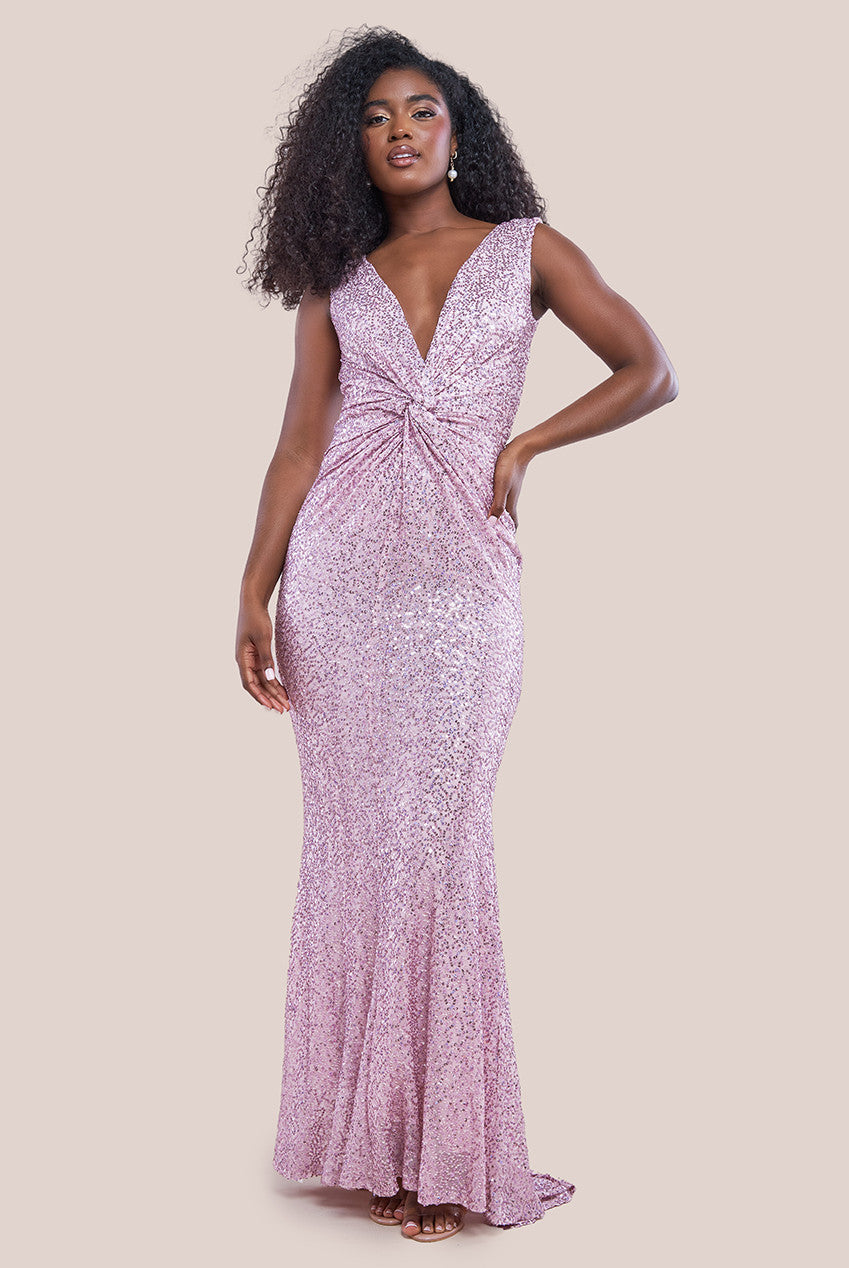 Goddiva Twisted Knot Patterned Sequin Maxi Dress