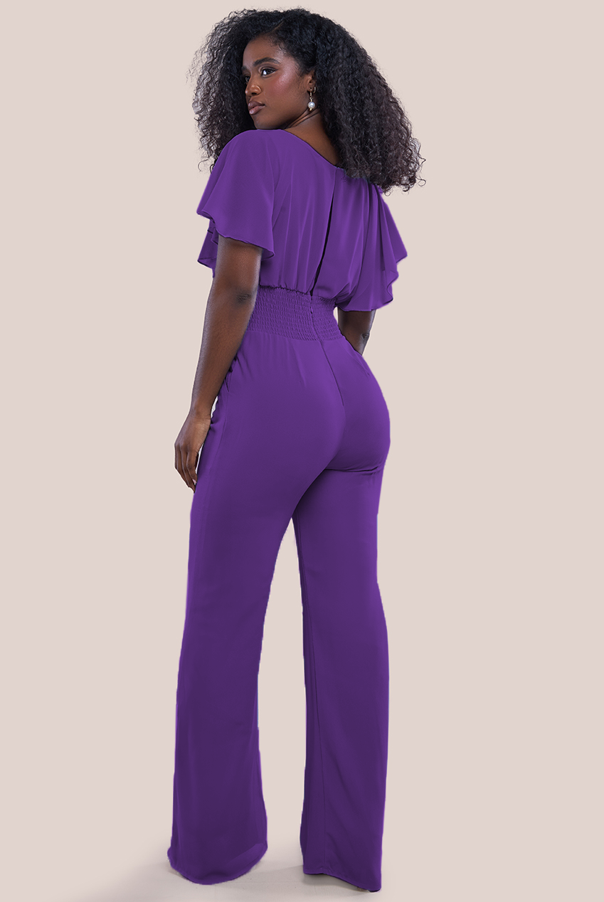 Goddiva Chiffon Jumpsuit With Flutter Sleeves