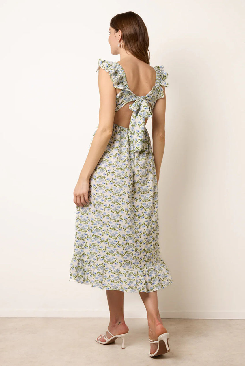 Floral & Frill Shirred Bodice Midi Dress by Blue Vanilla - BV269878002