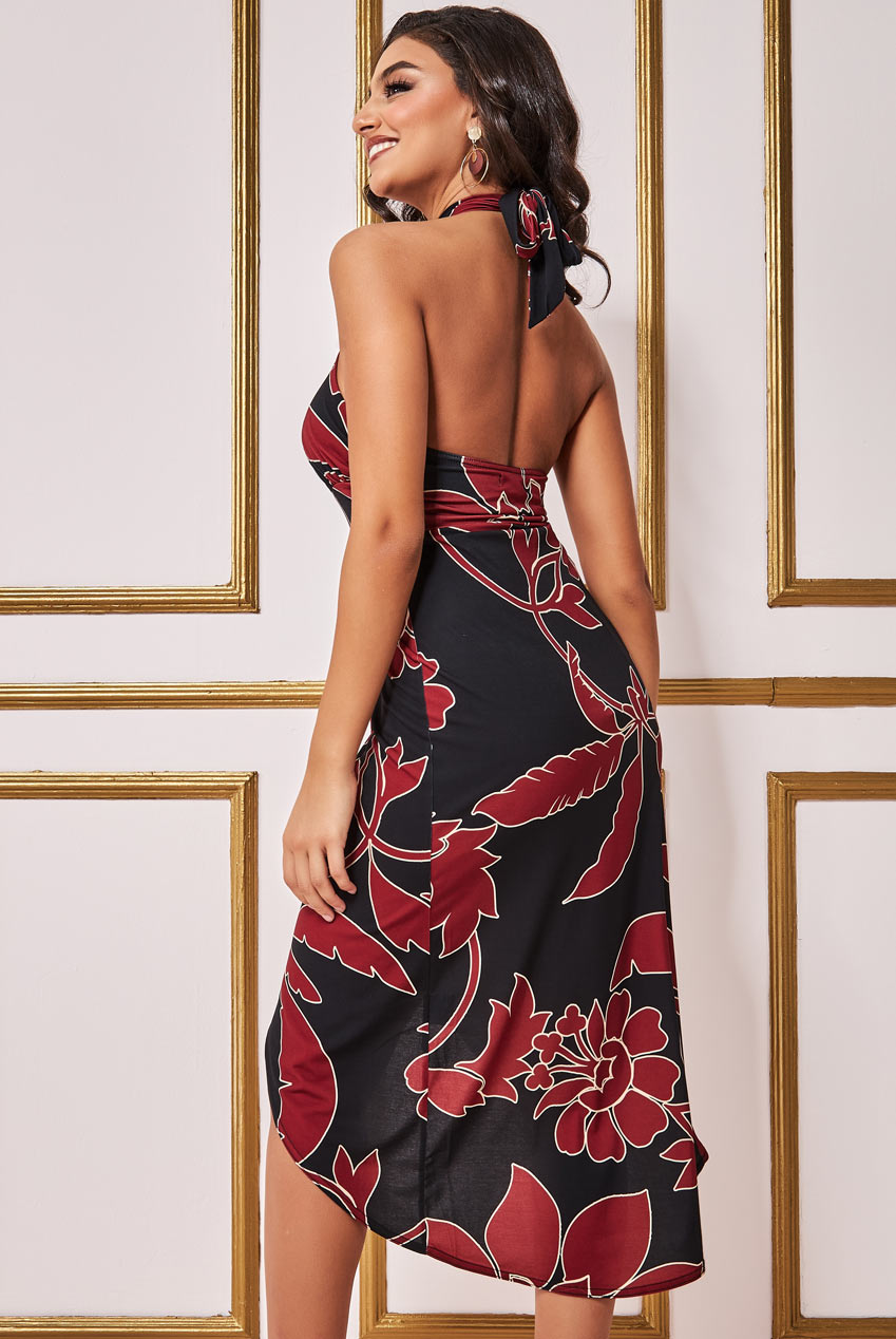 Goddiva Printed Crossover Midi Dress