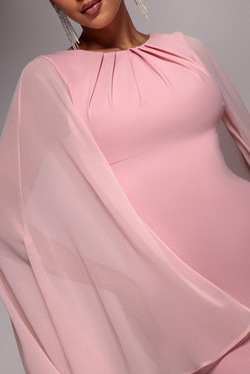 Goddiva CAPE SLEEVE CHIFFON AND SCUBA CREPE MAXI DRESS BY GODDIVA