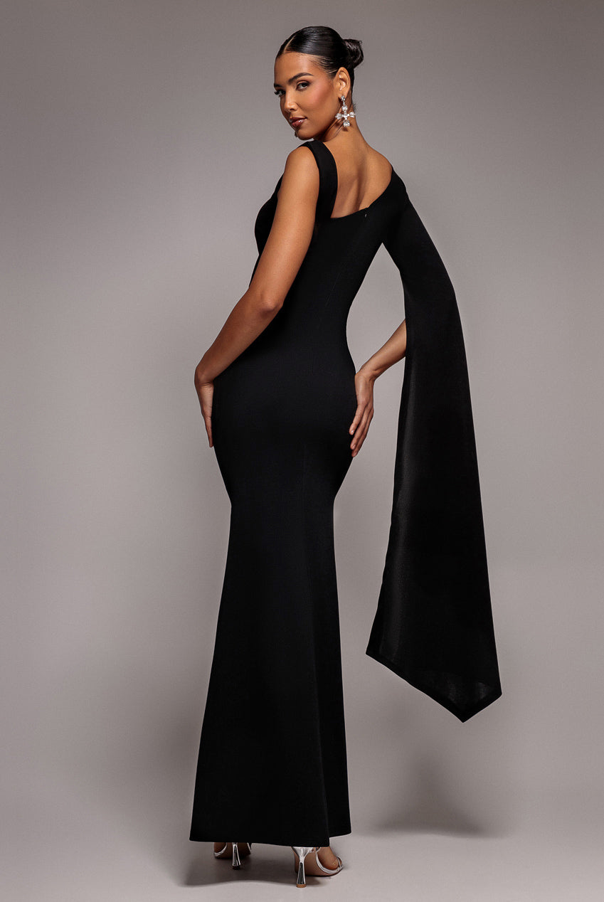 Goddiva One Shoulder Cape Sleeve Maxi Dress