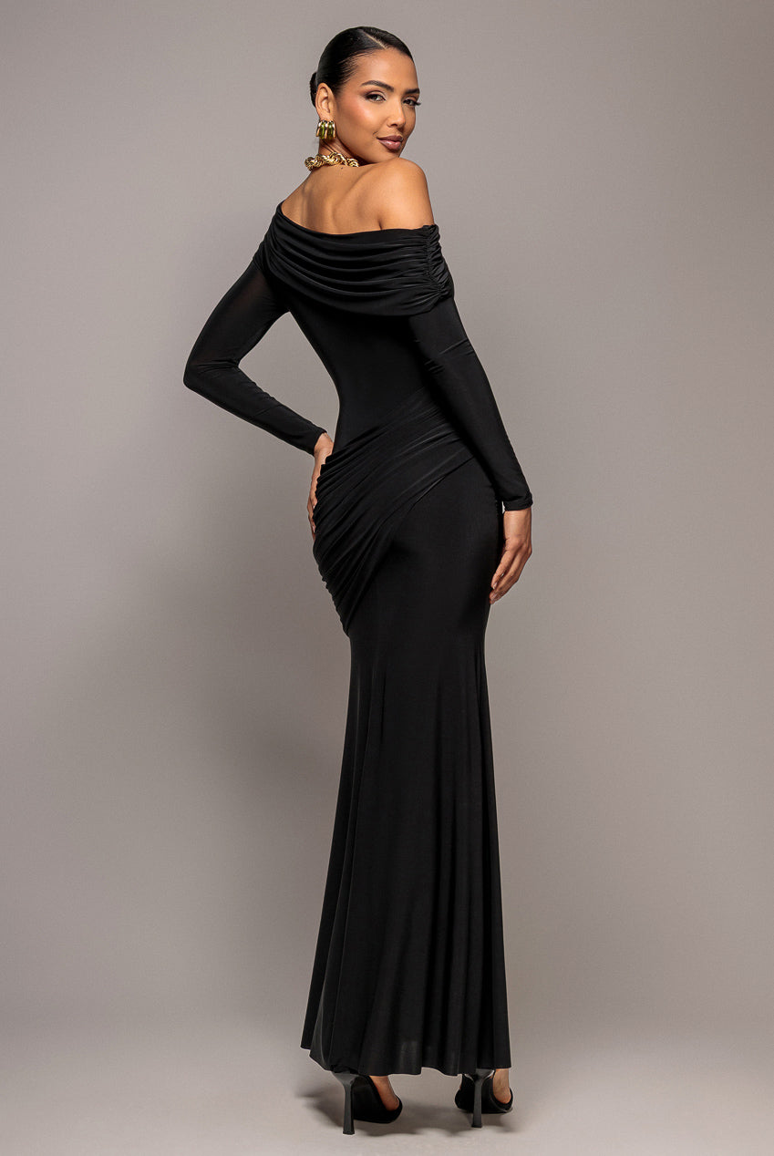 Goddiva OFF SHOULDER GATHERED PANEL SOFT TOUCH MAXI DRESS BY GODDIVA