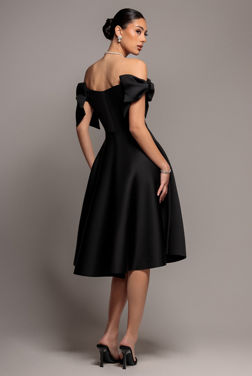 Goddiva BARDOT PLUNGE NECK BOW SLEEVE A LINE MIDI DRESS BY GODDIVA