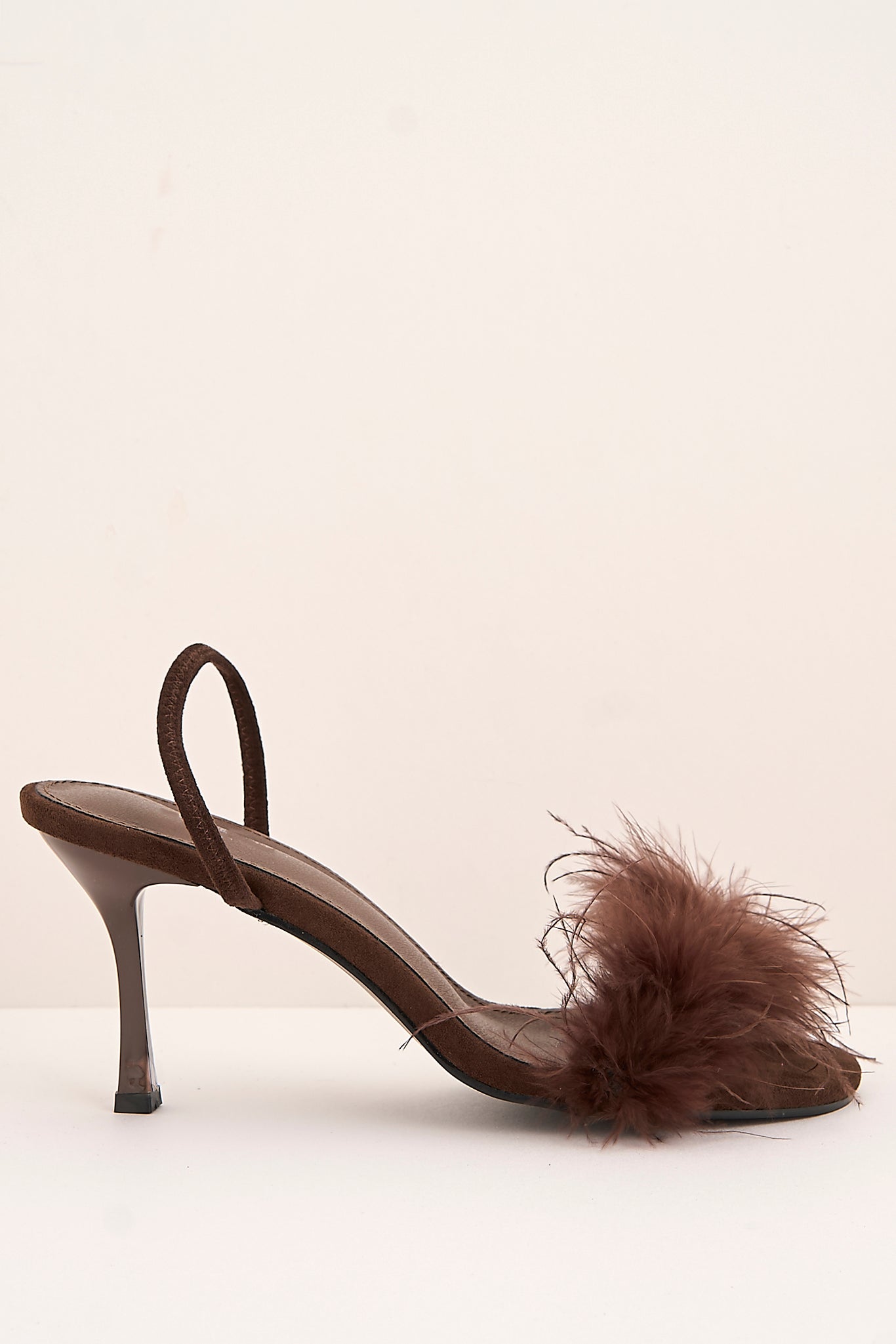 Margot Feathered Trim Band Slingback Heeled Sandals In Brown by Miss Diva - P 1487 BRN