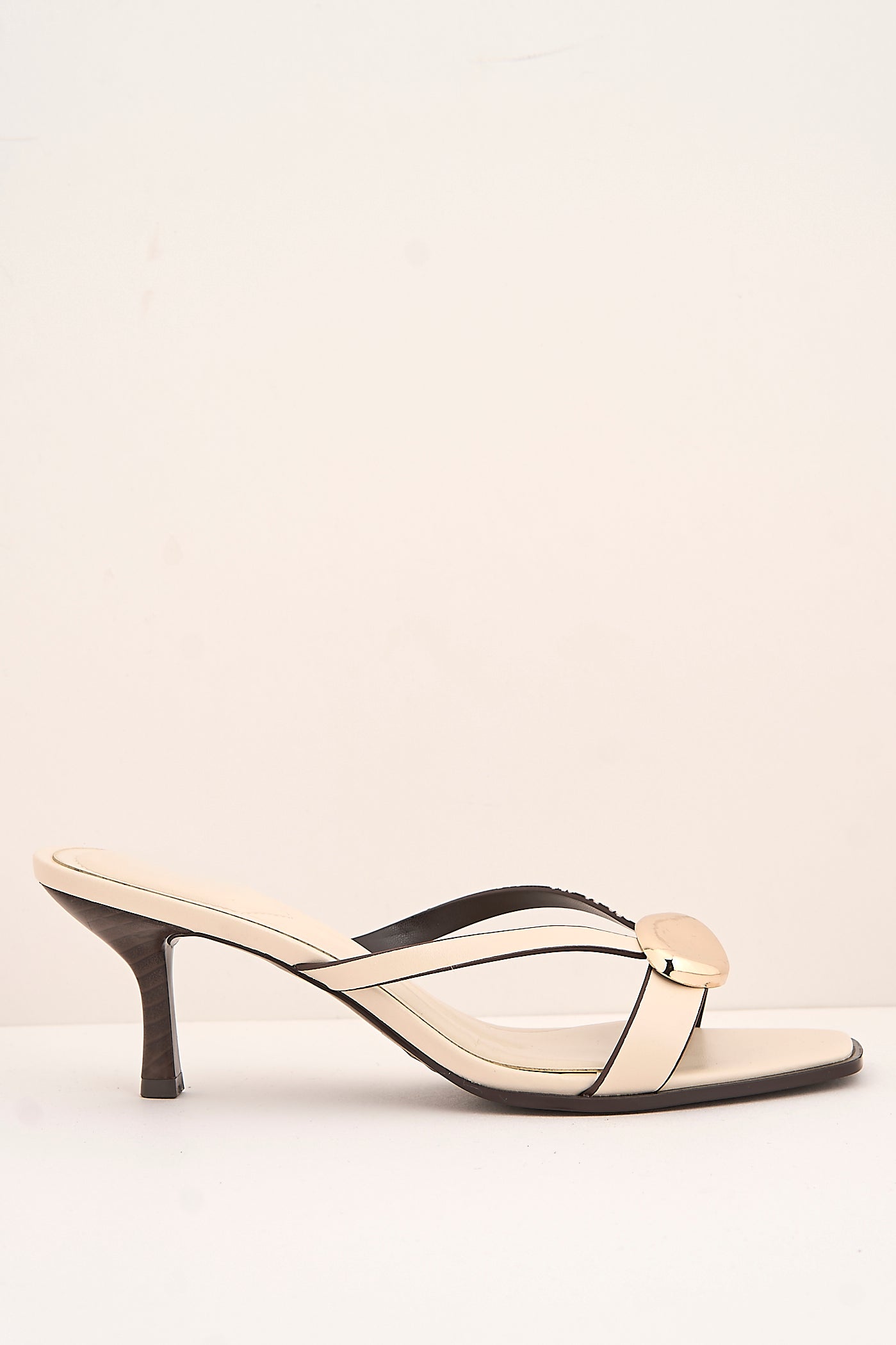 Riona Gold Pebble Detail Slip On Kitten Heel Mules In Cream by Miss Diva - 3757 BU43 CRE
