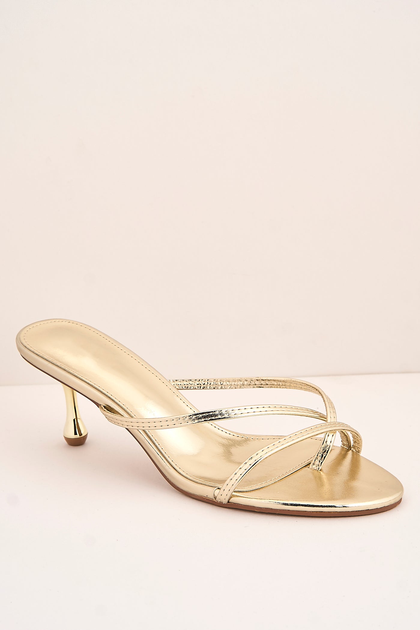 Sylvia Toepost Strappy Slip On Kitten Heel Mules In Gold by Miss Diva - XL 6 GOL
