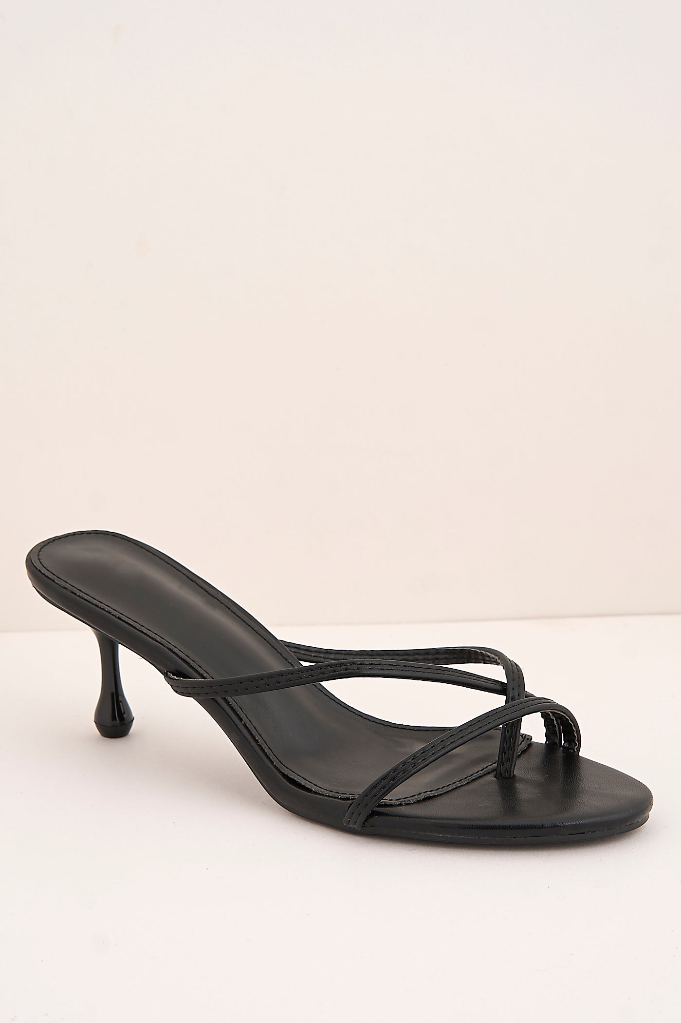 Sylvia Toepost Strappy Slip On Kitten Heel Mules In Black by Miss Diva - XL 6 BLK