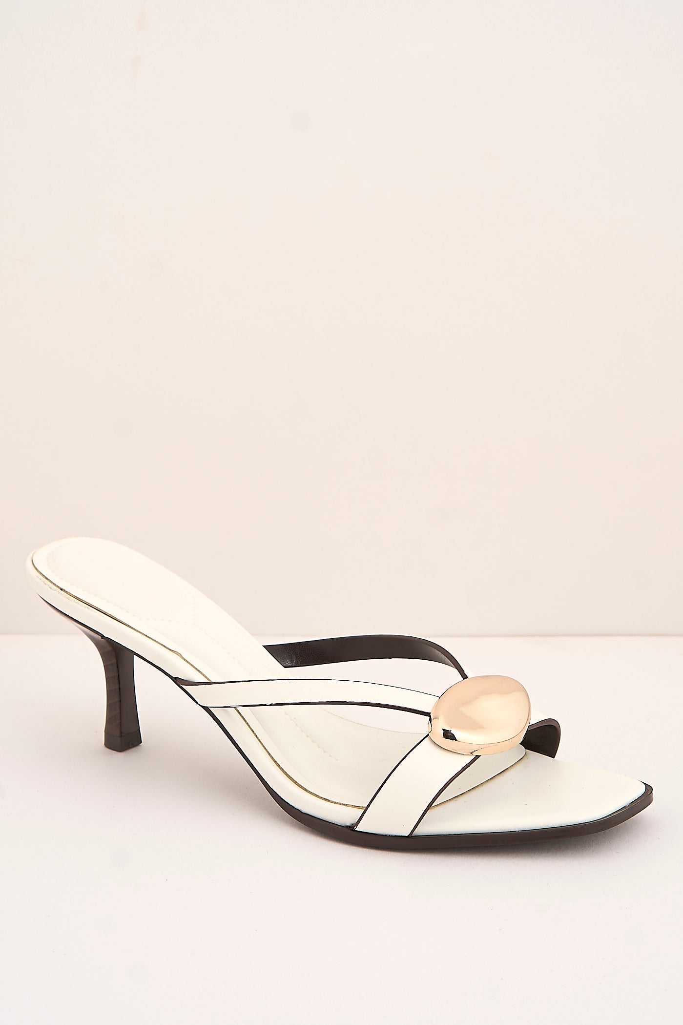 Riona Gold Pebble Detail Slip On Kitten Heel Mules In White by Miss Diva - 3757 BU43 WHT