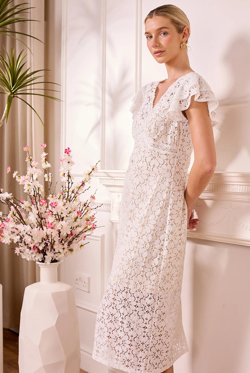 White Lace Midi Dress by Angeleye - J040229