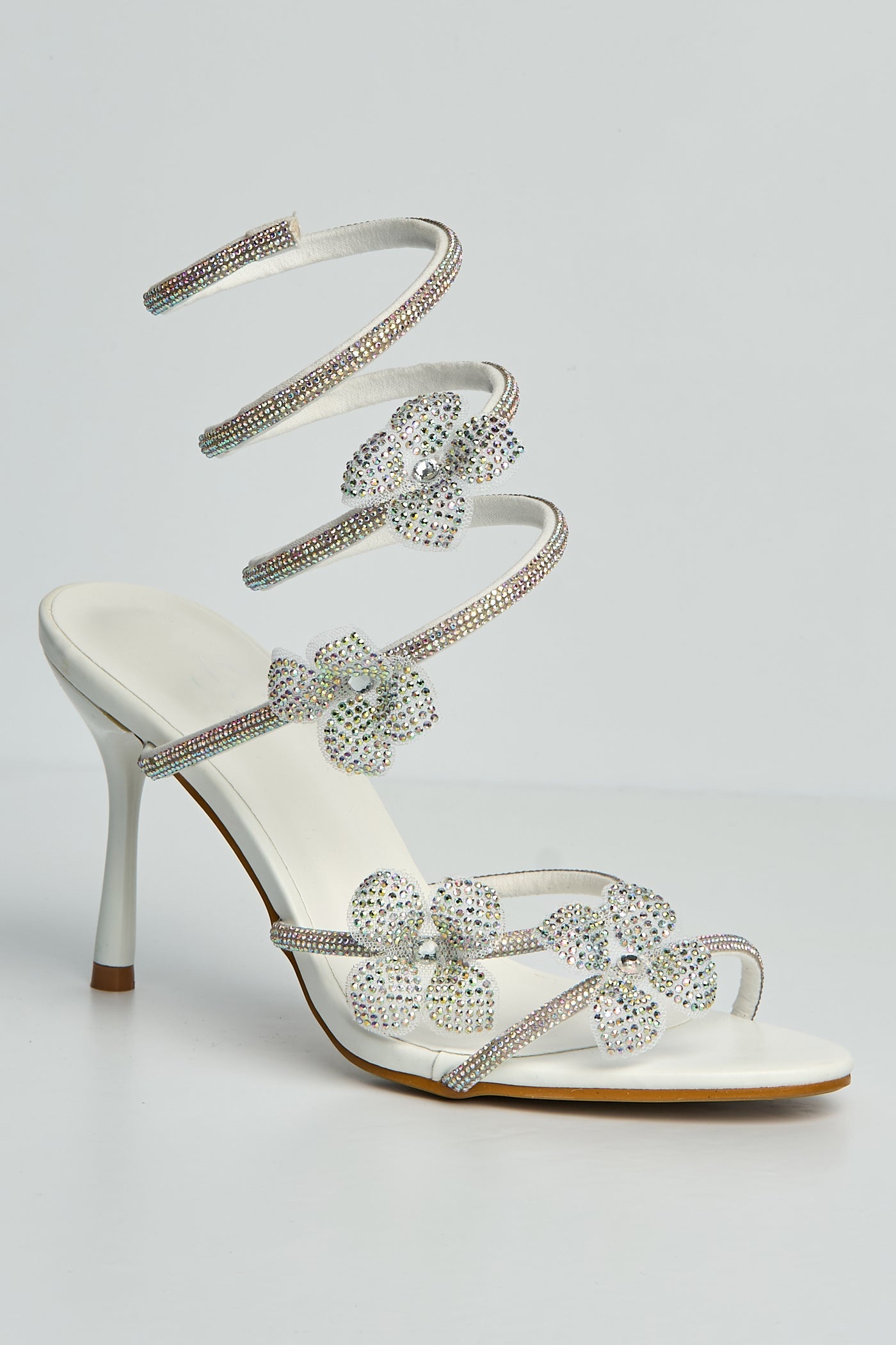 Avaia Flower Detail Diamante Heeled Sandals In White by Miss Diva - DYD2005 28 WHT