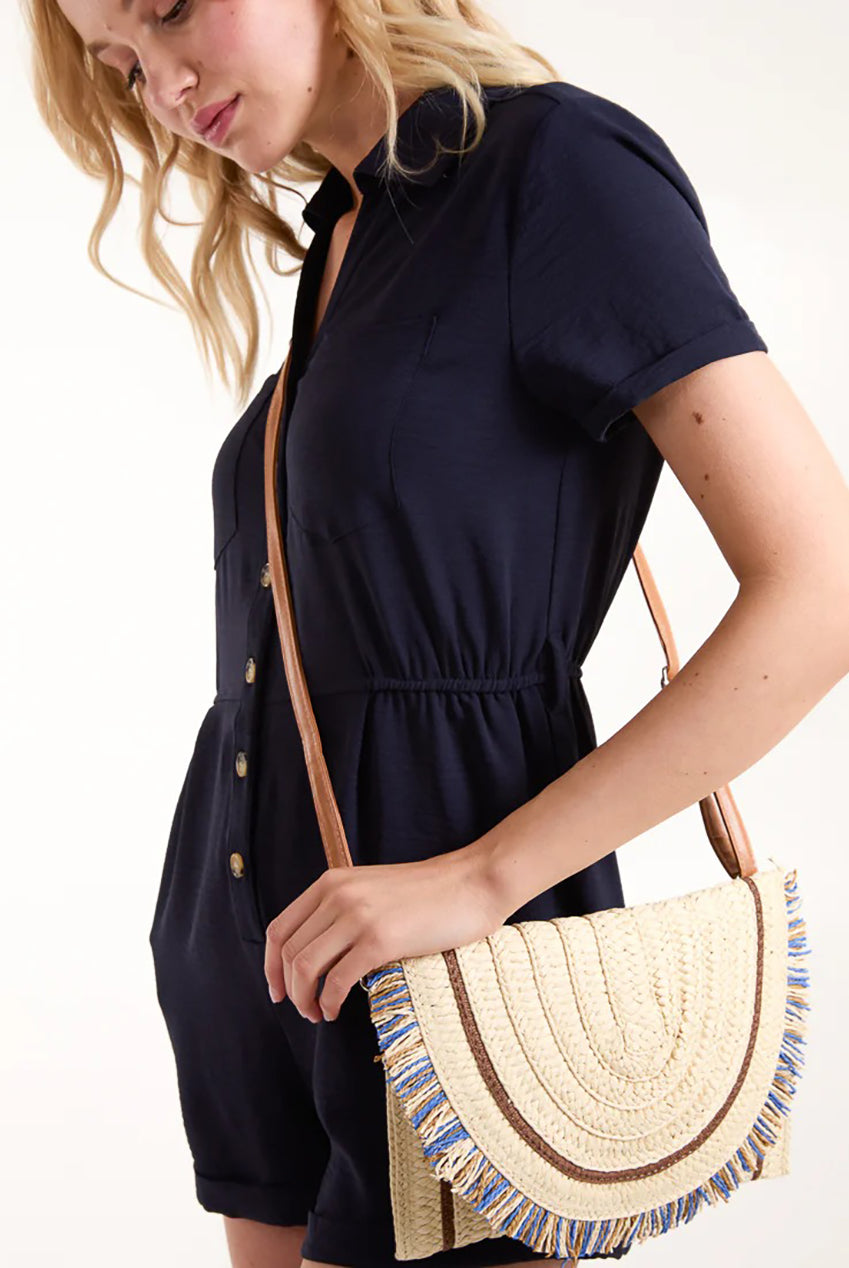 Woven Fringe Detail Clutch Bag With Attachable Strap by Blue Vanilla - SS24134B001