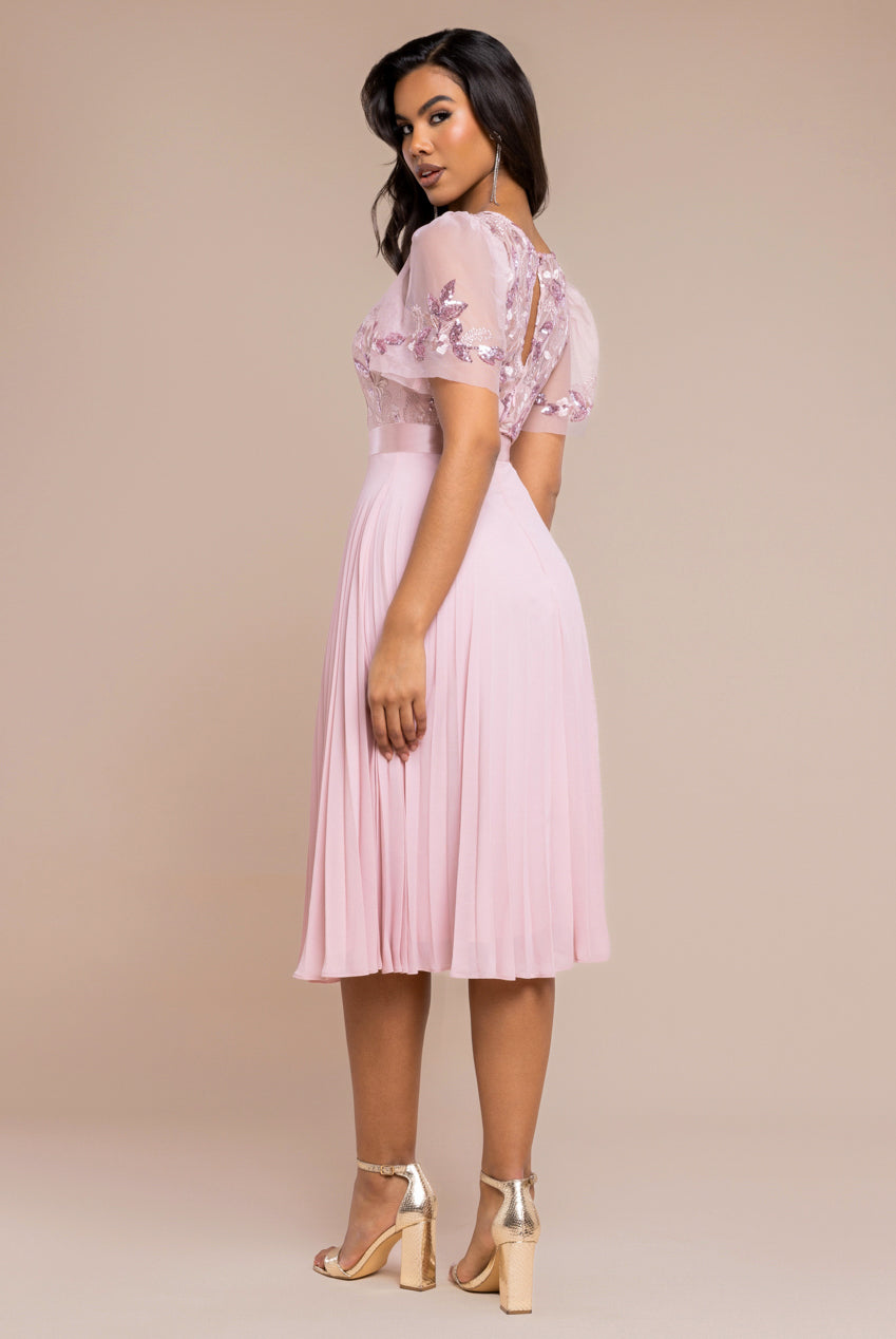 Goddiva Embroidered Top Chiffon Pleated Midi