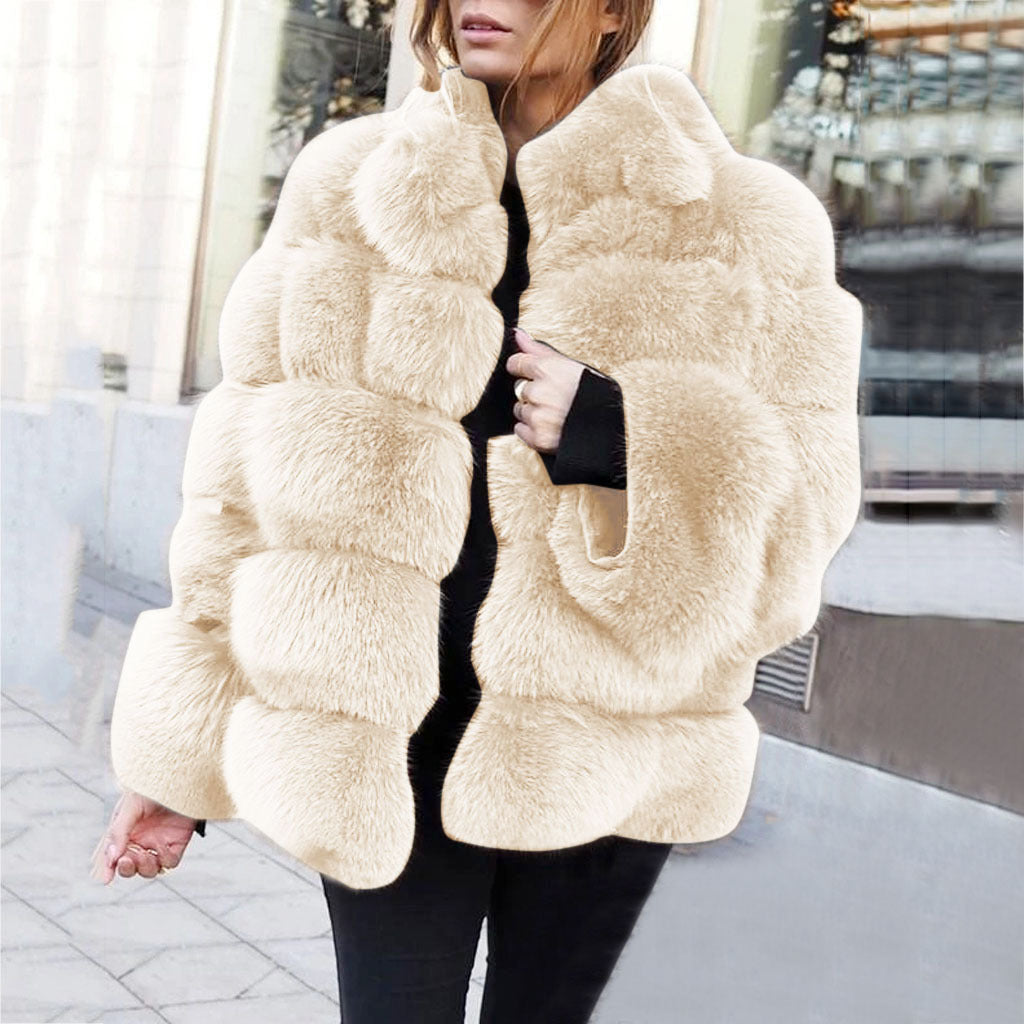 Women's Faux Fur Boxy Stitching Jacket