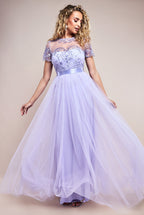Goddiva Ornate Embroidered Bodice Mesh Maxi Dress