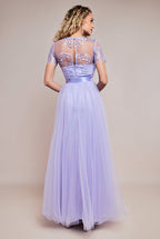 Goddiva Ornate Embroidered Bodice Mesh Maxi Dress