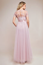 Goddiva Ornate Embroidered Bodice Mesh Maxi Dress