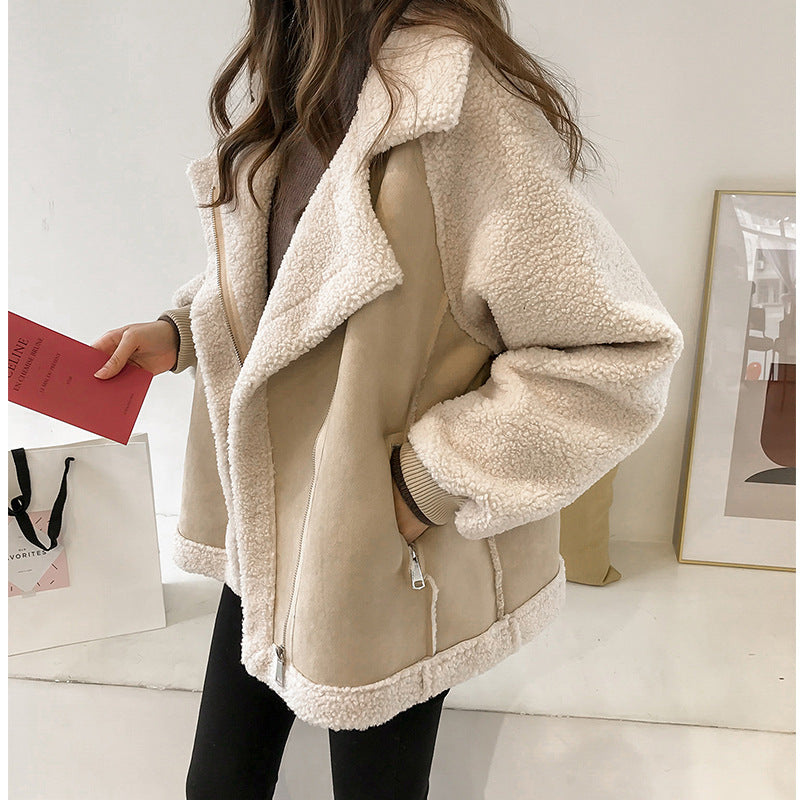Women Short Lamb Velvet Suede Jacket