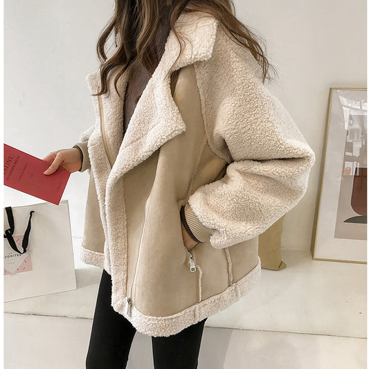 Women Short Lamb Velvet Suede Jacket
