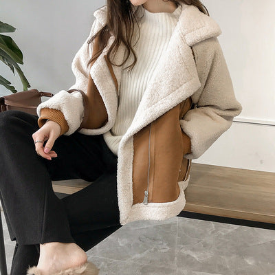 Women Short Lamb Velvet Suede Jacket