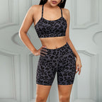 2 Pcs Ladies Leopard Print Fitness Suit