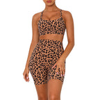 2 Pcs Ladies Leopard Print Fitness Suit