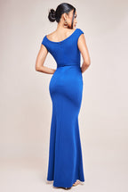 Goddiva Bardot Pleated Maxi With Metal Trim Dress
