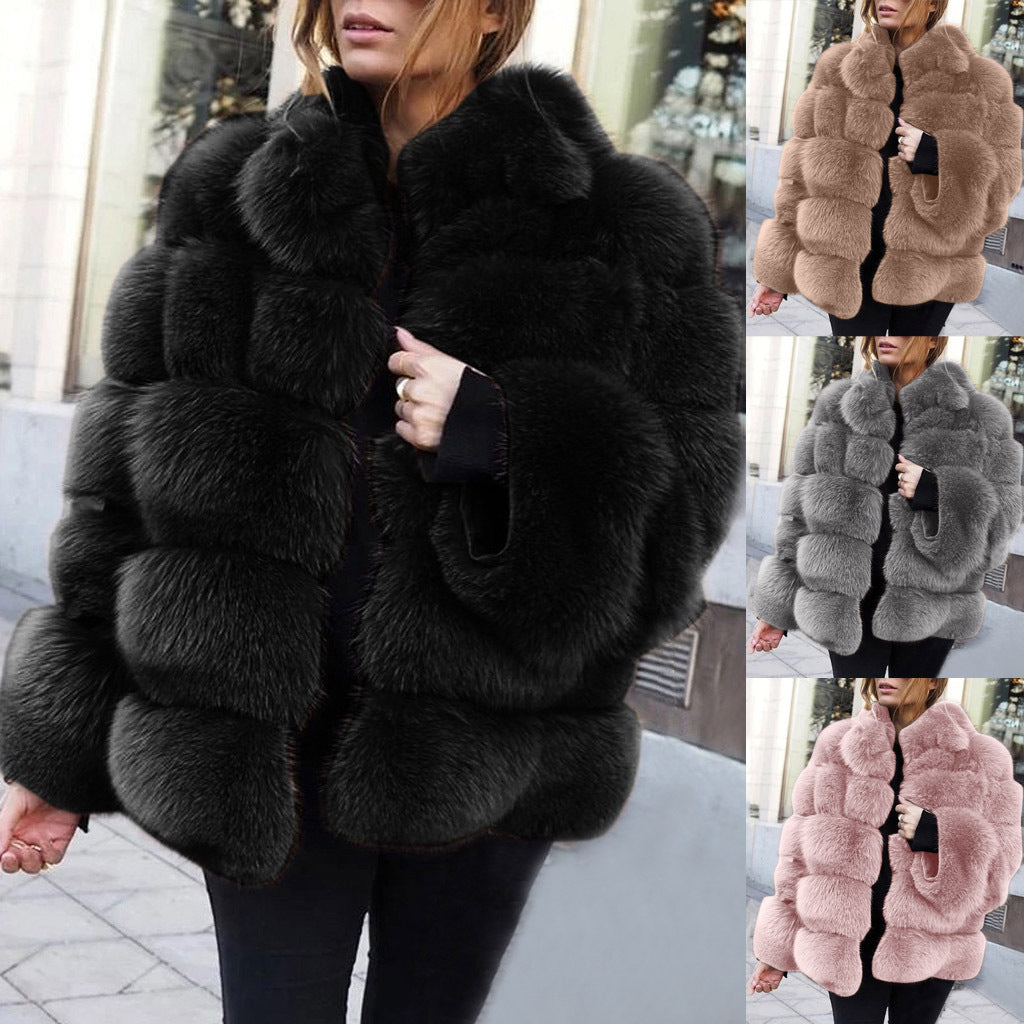 Women's Faux Fur Boxy Stitching Jacket