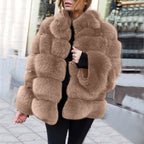 Women's Faux Fur Boxy Stitching Jacket
