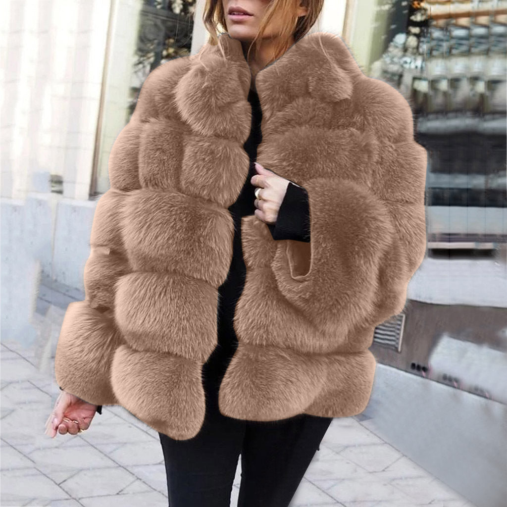 Women's Faux Fur Boxy Stitching Jacket
