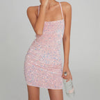 French Sequined Hip-Hugging Suspender Skirt
