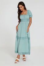 Lace Detail Bardot Maxi Dress In Blue by FS Collection - FS829 BLC