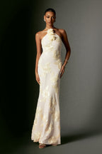 Griselda Flower Halter Embroidery Maxi Dress - White by Bella Barnett - D240801140