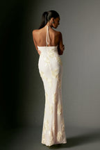 Griselda Flower Halter Embroidery Maxi Dress - White by Bella Barnett - D240801140
