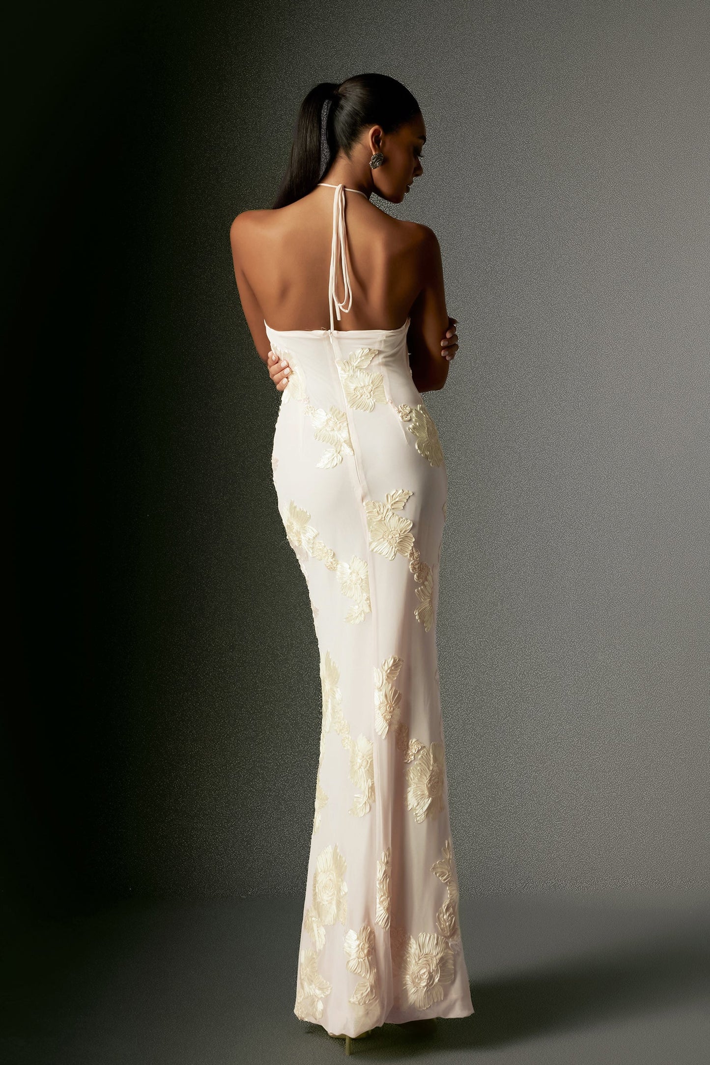 Griselda Flower Halter Embroidery Maxi Dress - White by Bella Barnett - D240801140