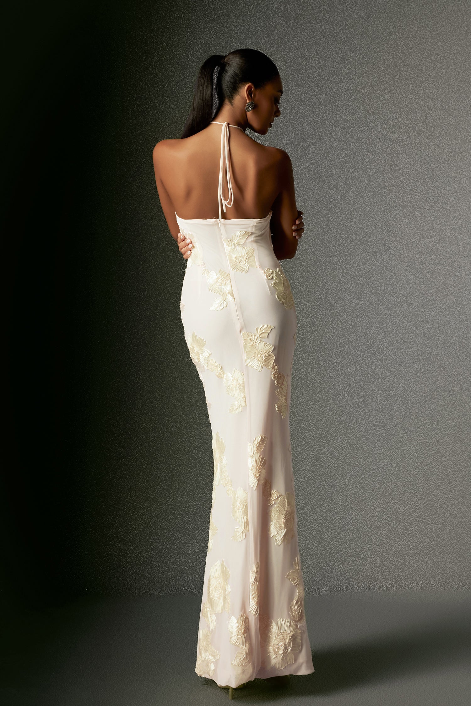 Griselda Flower Halter Embroidery Maxi Dress - White by Bella Barnett - D240801140