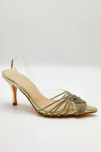 Liz Diamante Embellished Sling Back Perspex Court Shoes In Gold by Miss Diva - DOVER2 GOL