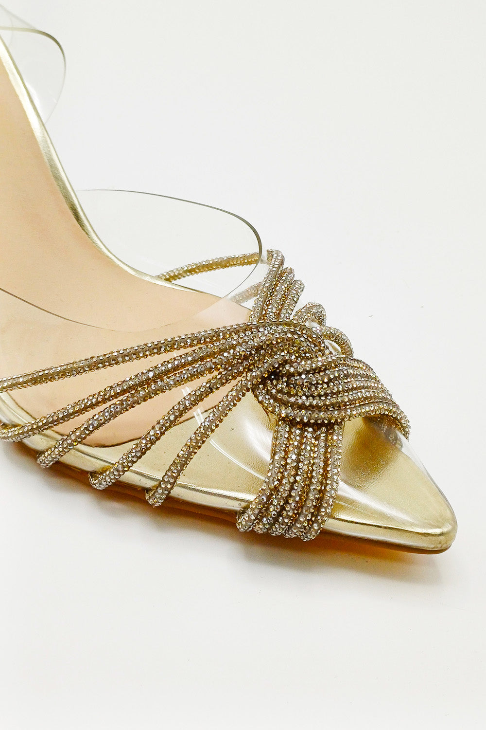 Liz Diamante Embellished Sling Back Perspex Court Shoes In Gold by Miss Diva - DOVER2 GOL