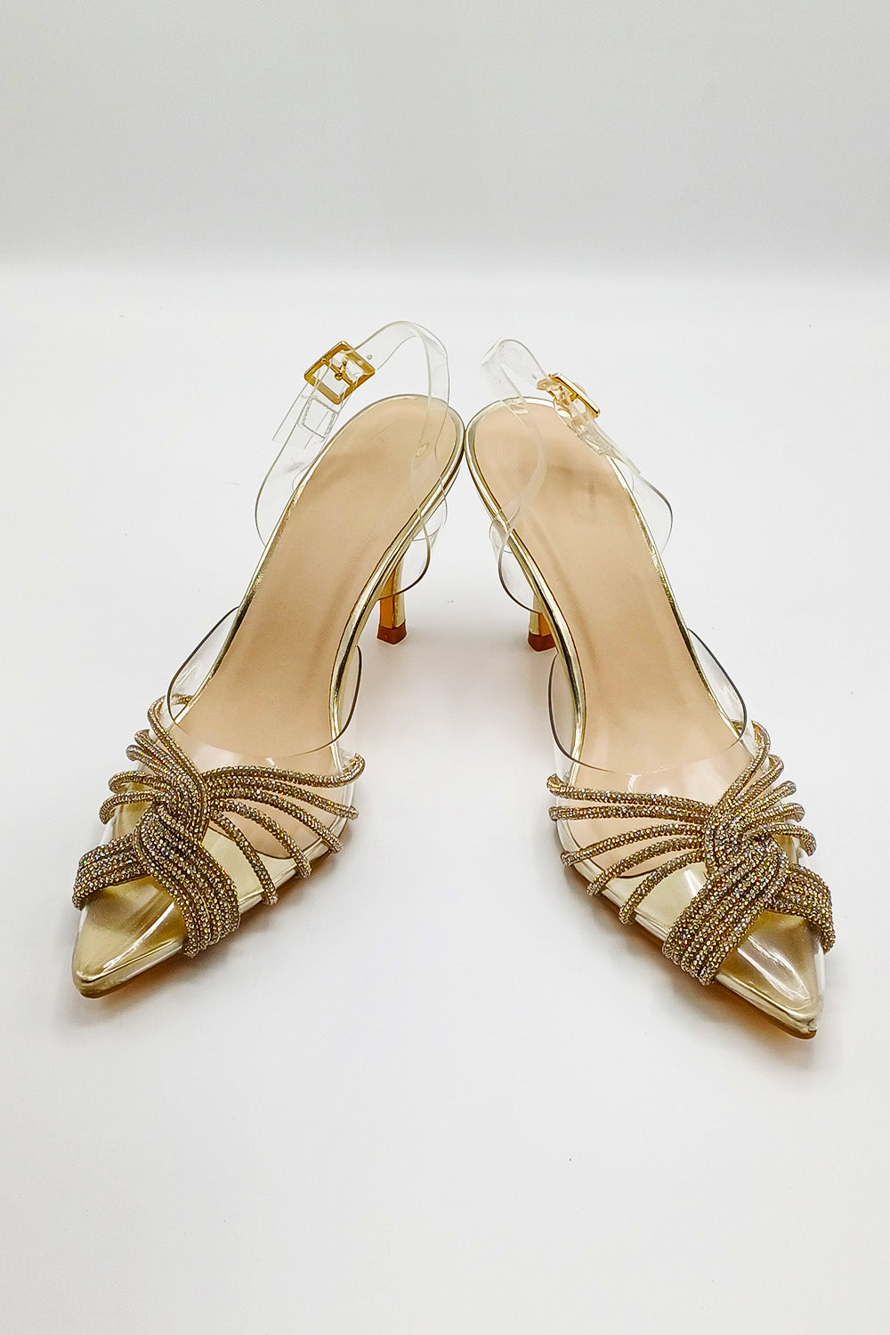 Liz Diamante Embellished Sling Back Perspex Court Shoes In Gold by Miss Diva - DOVER2 GOL