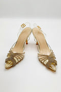 Liz Diamante Embellished Sling Back Perspex Court Shoes In Gold by Miss Diva - DOVER2 GOL