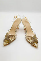 Liz Diamante Embellished Sling Back Perspex Court Shoes In Gold by Miss Diva - DOVER2 GOL