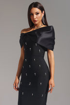 Palez Sleeveless One Shoulder Diamond Bow Bandage Maxi Dress by Bella Barnett - D250101317