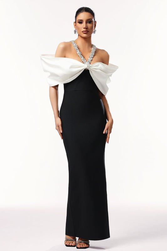 Lucifa Halter Sleeveless Bow Diamond Ribbon Bandage Maxi Dress by Bella Barnett - D250301626