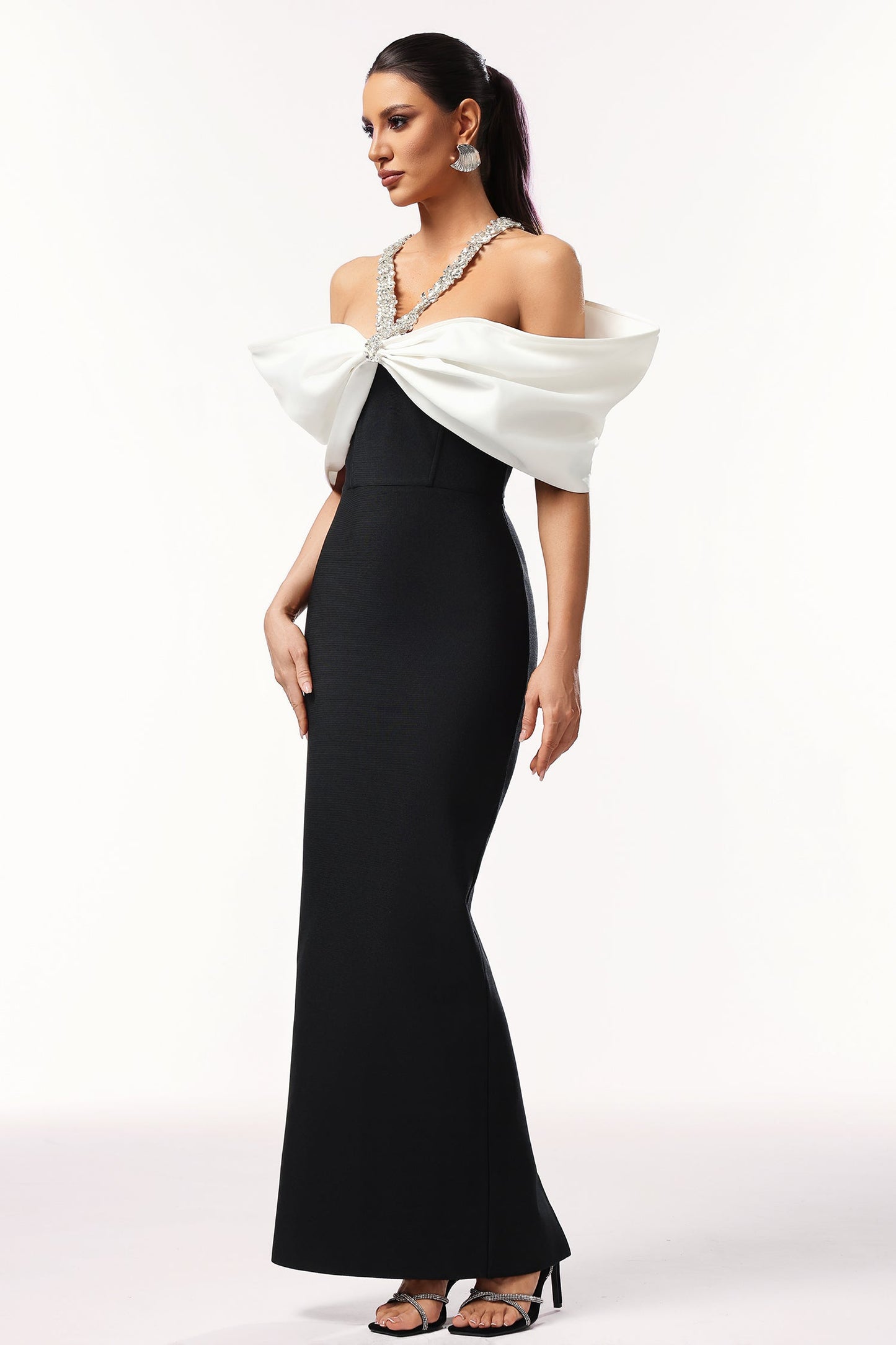 Lucifa Halter Sleeveless Bow Diamond Ribbon Bandage Maxi Dress by Bella Barnett - D250301626