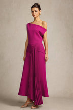Paulina Oblique Shoulder Sleeveless Folds RosePink Midi Dress by Bella Barnett - C250300341