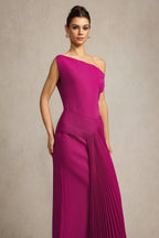 Paulina Oblique Shoulder Sleeveless Folds RosePink Midi Dress by Bella Barnett - C250300341