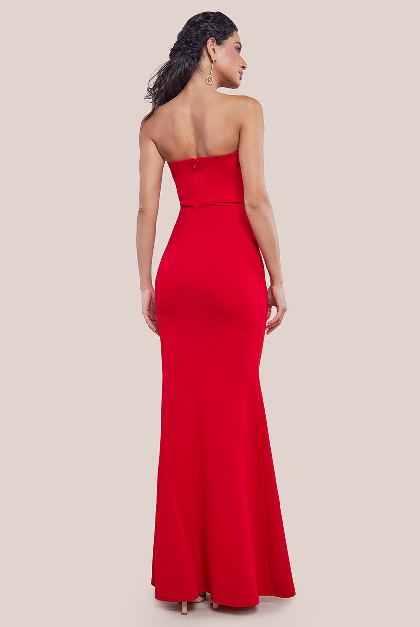 Goddiva Scuba Crepe Bandeau Rose Maxi Dress