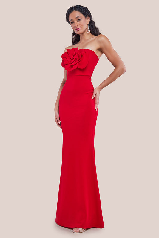 Goddiva Scuba Crepe Bandeau Rose Maxi Dress