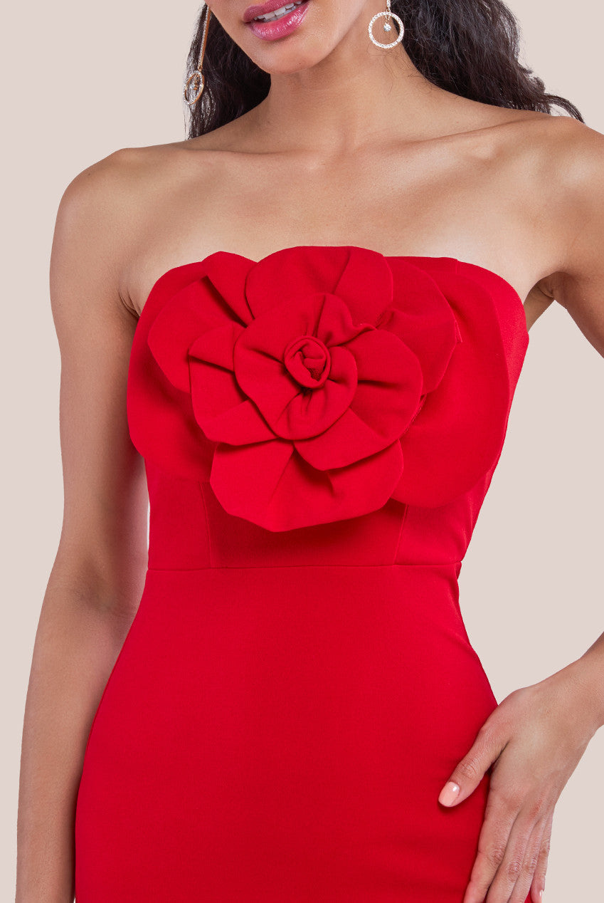 Goddiva Scuba Crepe Bandeau Rose Maxi Dress